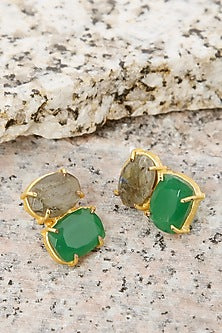 Gold Finish Agate Stud Earrings