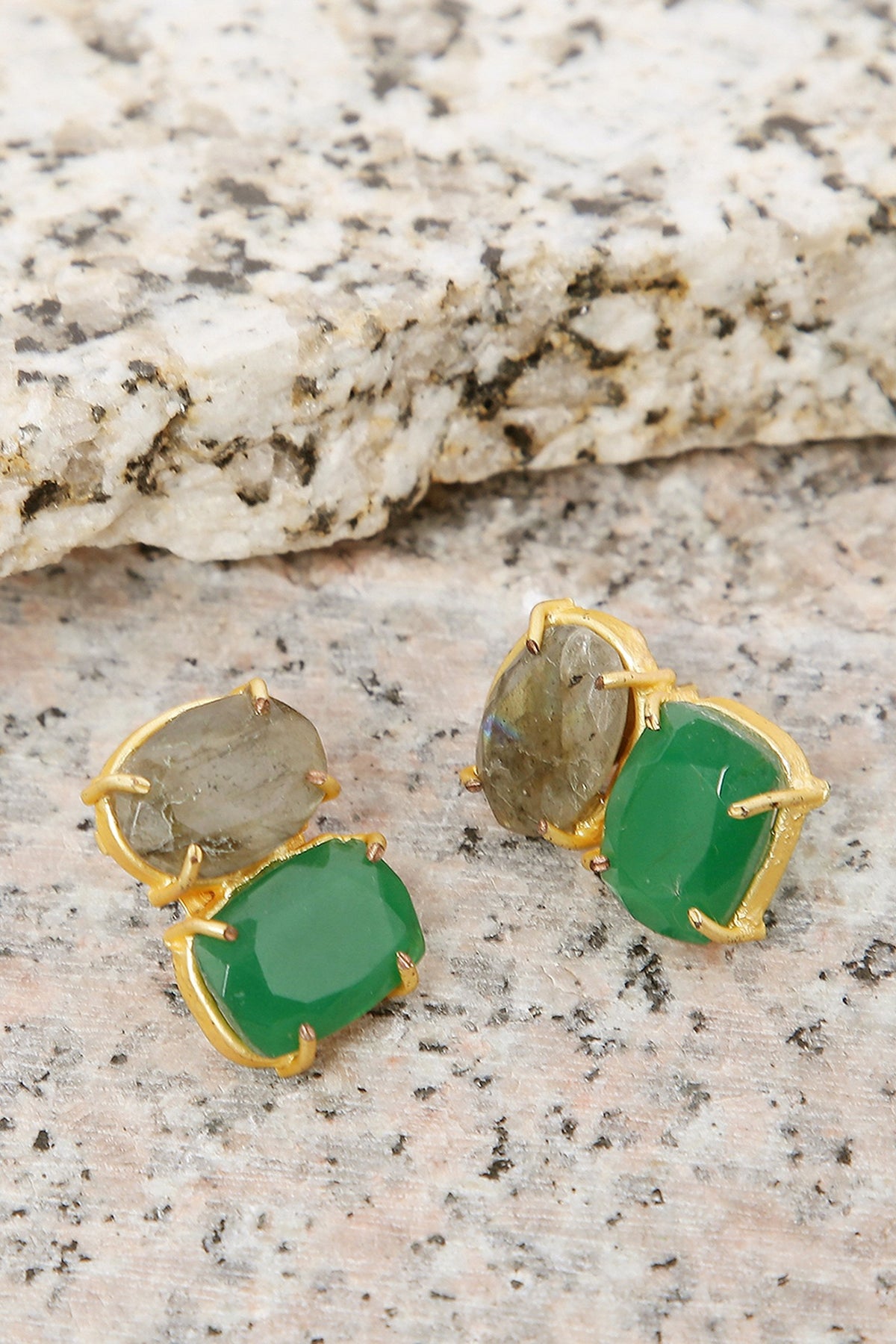Gold Finish Agate Stud Earrings