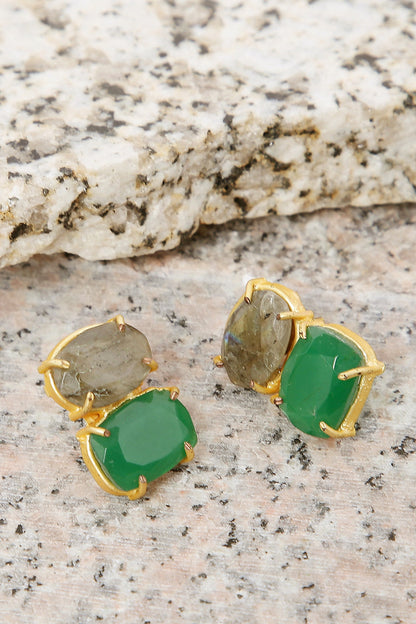 Gold Finish Agate Stud Earrings