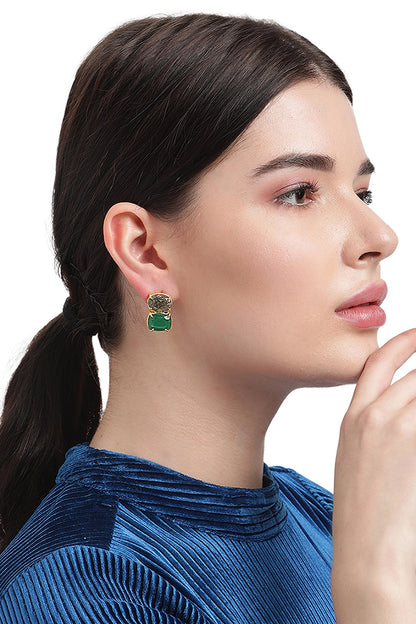 Gold Finish Agate Stud Earrings