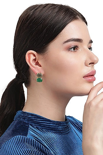 Gold Finish Agate Stud Earrings