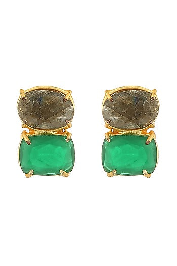 Gold Finish Agate Stud Earrings