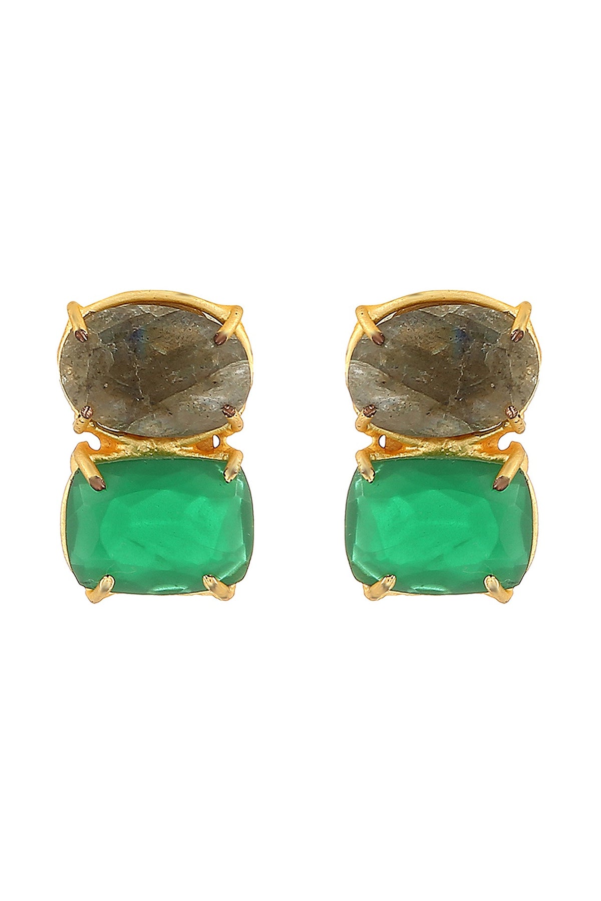 Gold Finish Agate Stud Earrings