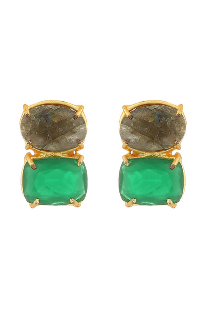 Gold Finish Agate Stud Earrings