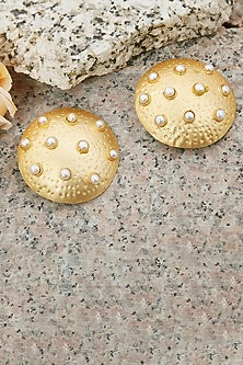 Gold Finish Pearl Stud Earrings