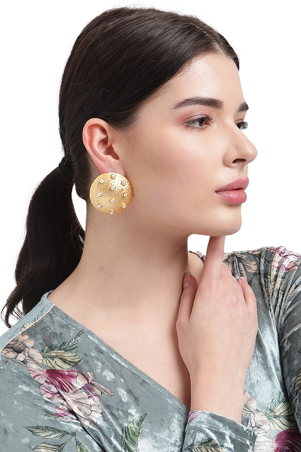 Gold Finish Pearl Stud Earrings