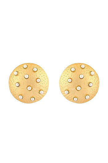 Gold Finish Pearl Stud Earrings