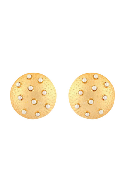 Gold Finish Pearl Stud Earrings