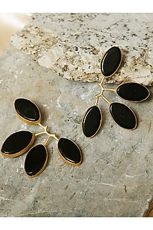 Gold Finish Black Onyx Stud Earrings