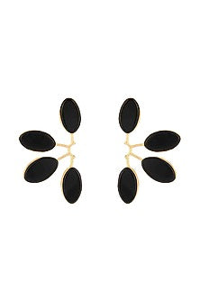 Gold Finish Black Onyx Stud Earrings
