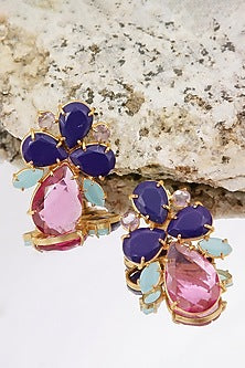 Gold Finish Lapis lazuli & Pink Quartz Dangler Earrings