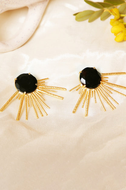 Gold Finish Onyx Stud Earrings