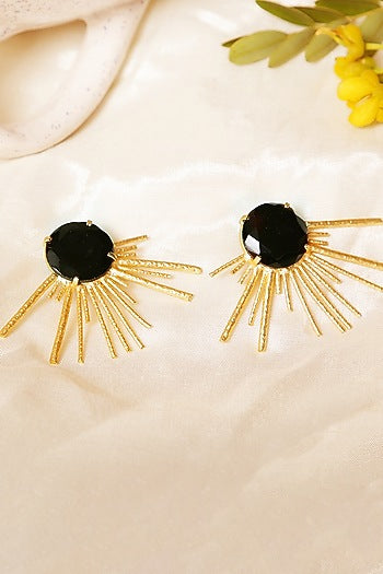 Gold Finish Onyx Stud Earrings
