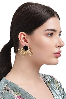 Gold Finish Onyx Stud Earrings