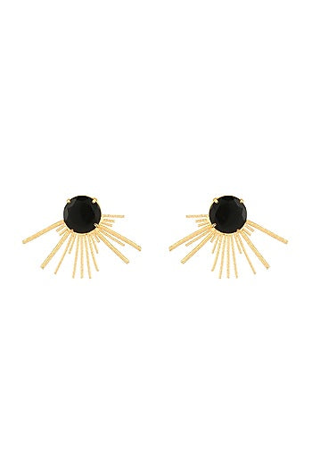 Gold Finish Onyx Stud Earrings