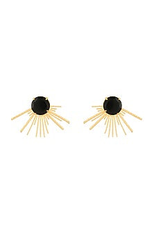 Gold Finish Onyx Stud Earrings