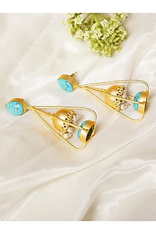 Gold Finish Turquoise Dangler Earrings
