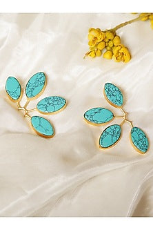 Gold Finish Turquoise Stud Earrings