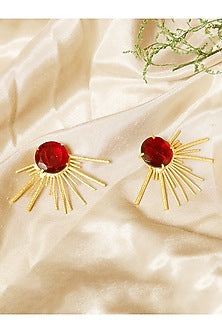 Gold Finish Red Onyx Stud Earrings