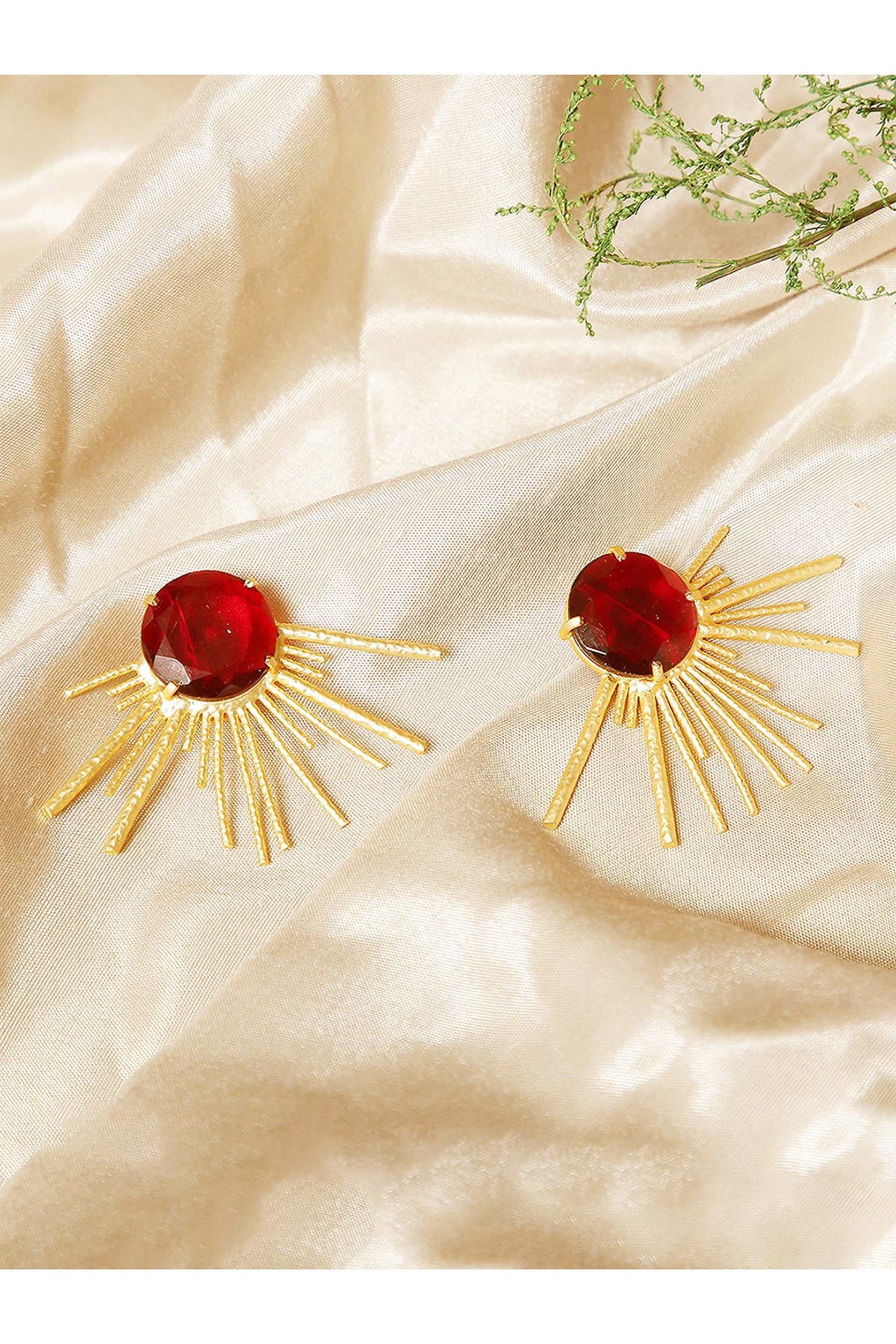 Gold Finish Red Onyx Stud Earrings
