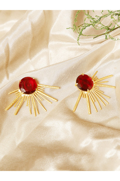 Gold Finish Red Onyx Stud Earrings