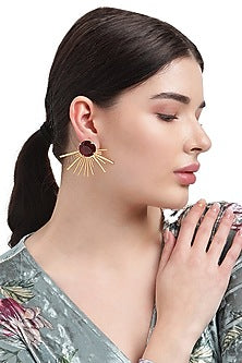 Gold Finish Red Onyx Stud Earrings