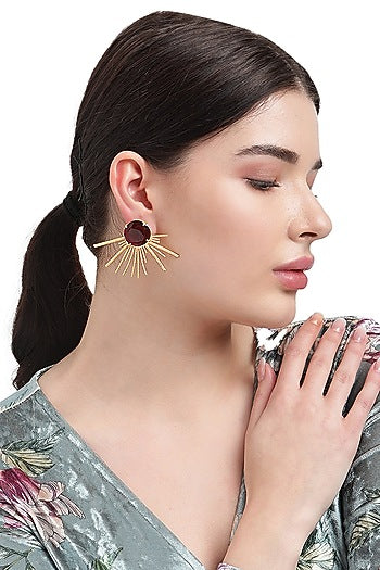 Gold Finish Red Onyx Stud Earrings