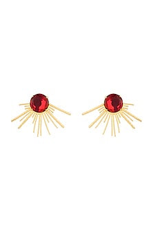 Gold Finish Red Onyx Stud Earrings