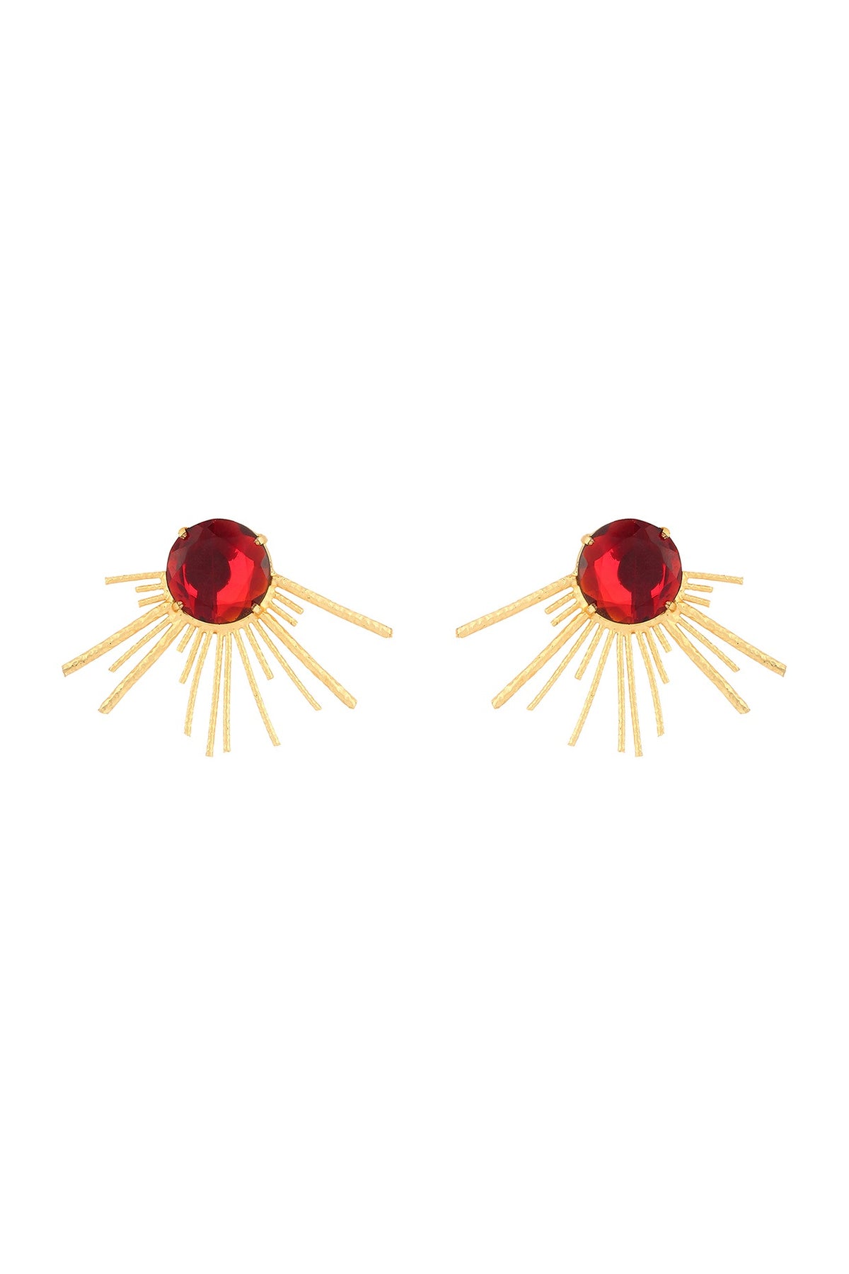 Gold Finish Red Onyx Stud Earrings