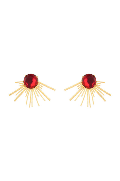 Gold Finish Red Onyx Stud Earrings