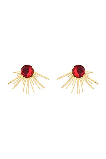 Gold Finish Red Onyx Stud Earrings