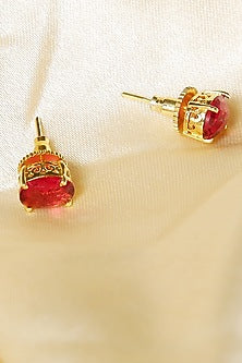 Gold Finish Red Onyx Stud Earrings
