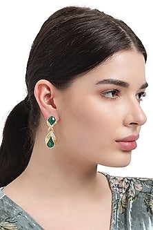 Gold Finish Green Onyx Dangler Earrings