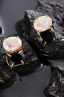 Gold Finish Onyx Stud Earrings