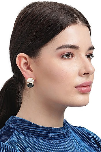 Gold Finish Onyx Stud Earrings