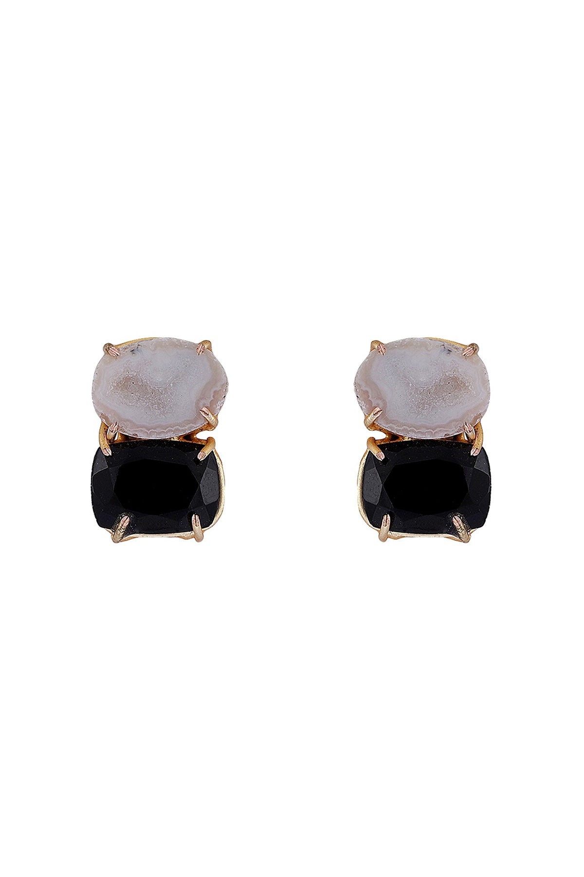 Gold Finish Onyx Stud Earrings