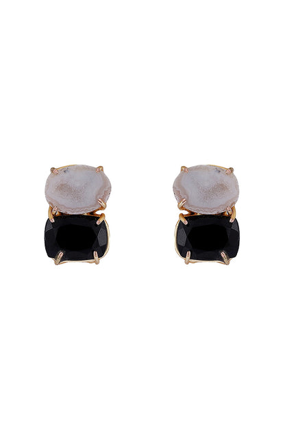 Gold Finish Onyx Stud Earrings