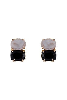 Gold Finish Onyx Stud Earrings