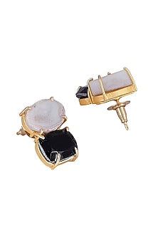 Gold Finish Onyx Stud Earrings