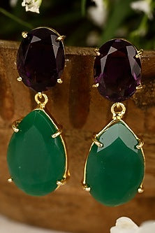 Gold Finish Onyx Earrings