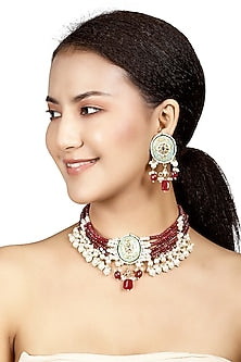 Gold Finish Onyx Meenakari Choker Necklace Set