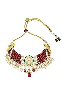 Gold Finish Onyx Meenakari Choker Necklace Set