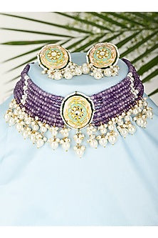 Gold Finish Onyx Meenakari Choker Necklace Set