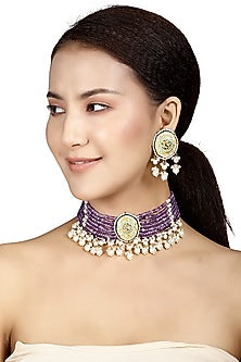 Gold Finish Onyx Meenakari Choker Necklace Set