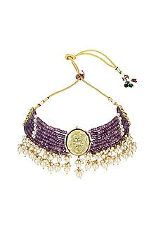 Gold Finish Onyx Meenakari Choker Necklace Set