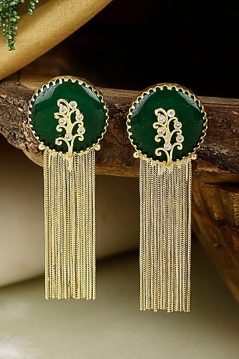 Gold Finish Synthetic Stone Dangler Earrings