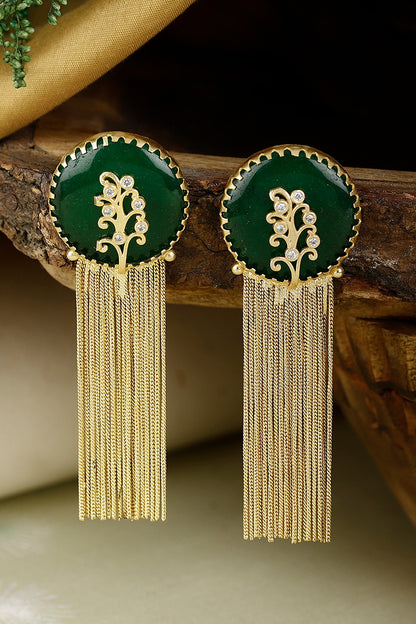 Gold Finish Synthetic Stone Dangler Earrings