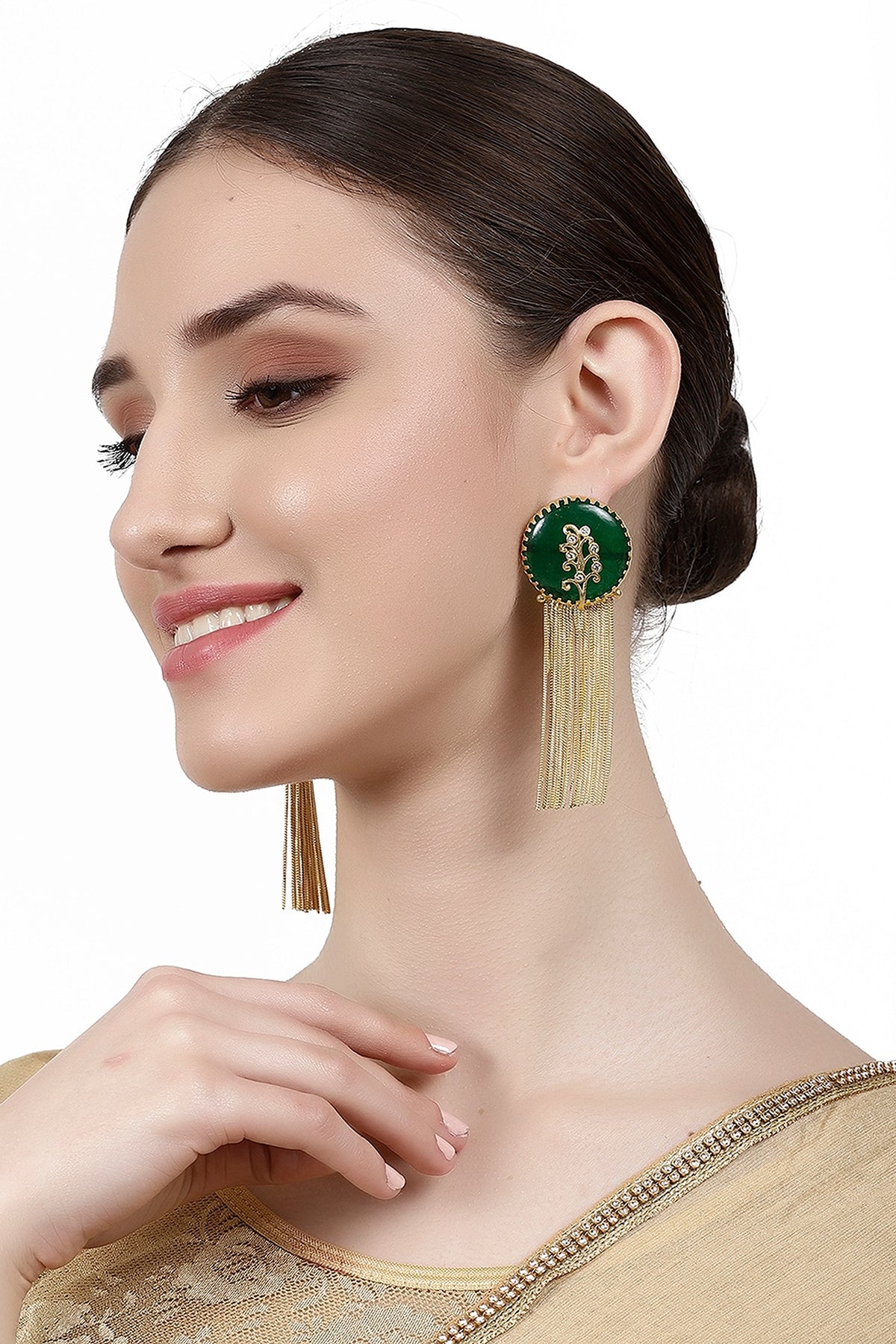 Gold Finish Synthetic Stone Dangler Earrings
