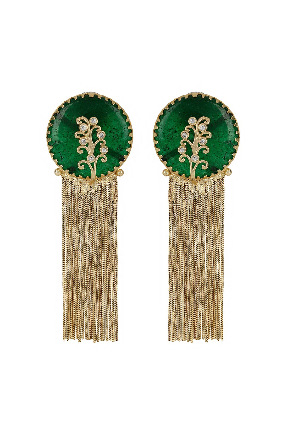 Gold Finish Synthetic Stone Dangler Earrings