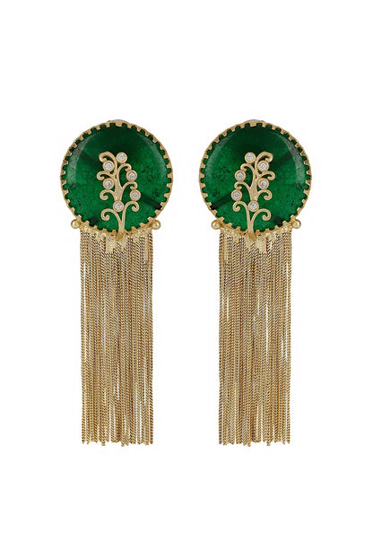Gold Finish Synthetic Stone Dangler Earrings